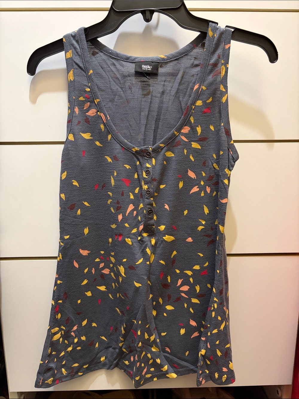 Mossimo Gray Tank with Yellow, Pink and Red Leaf Print